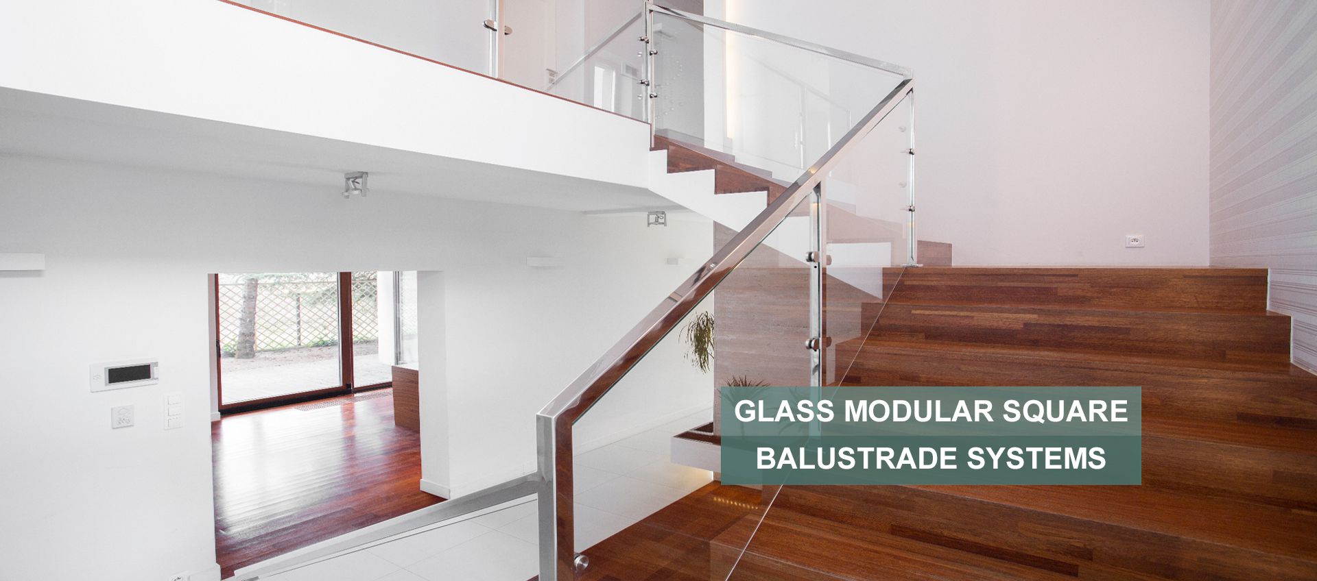 glass Modular Infill with Square posts and handrail on staircase