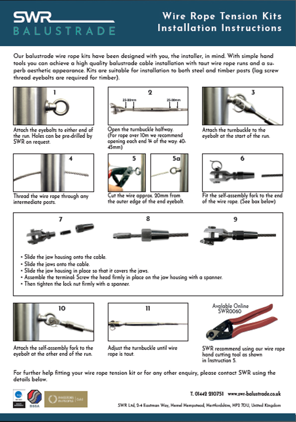 Wire Rope Tension Kits Fitting Instructions