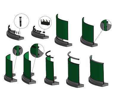 Bend-Fit Curved Glass Channel 24-25.5mm Glass Mounting Kit Diagram