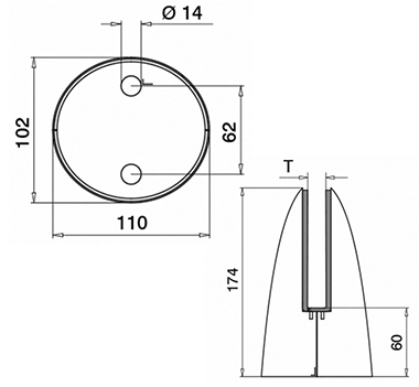 Glass Spigot Rounded Bracket Diagram