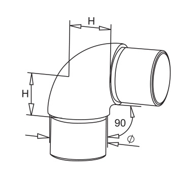 Satin 90 Degrees Curved Elbow Diagram