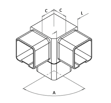 Square Three Way 90 Degrees Elbow Satin Diagram