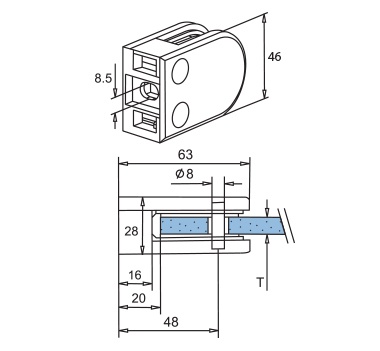 Satin Flat Glass Bracket Diagram