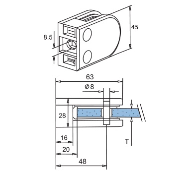 Mirror Flat Glass Bracket Diagram